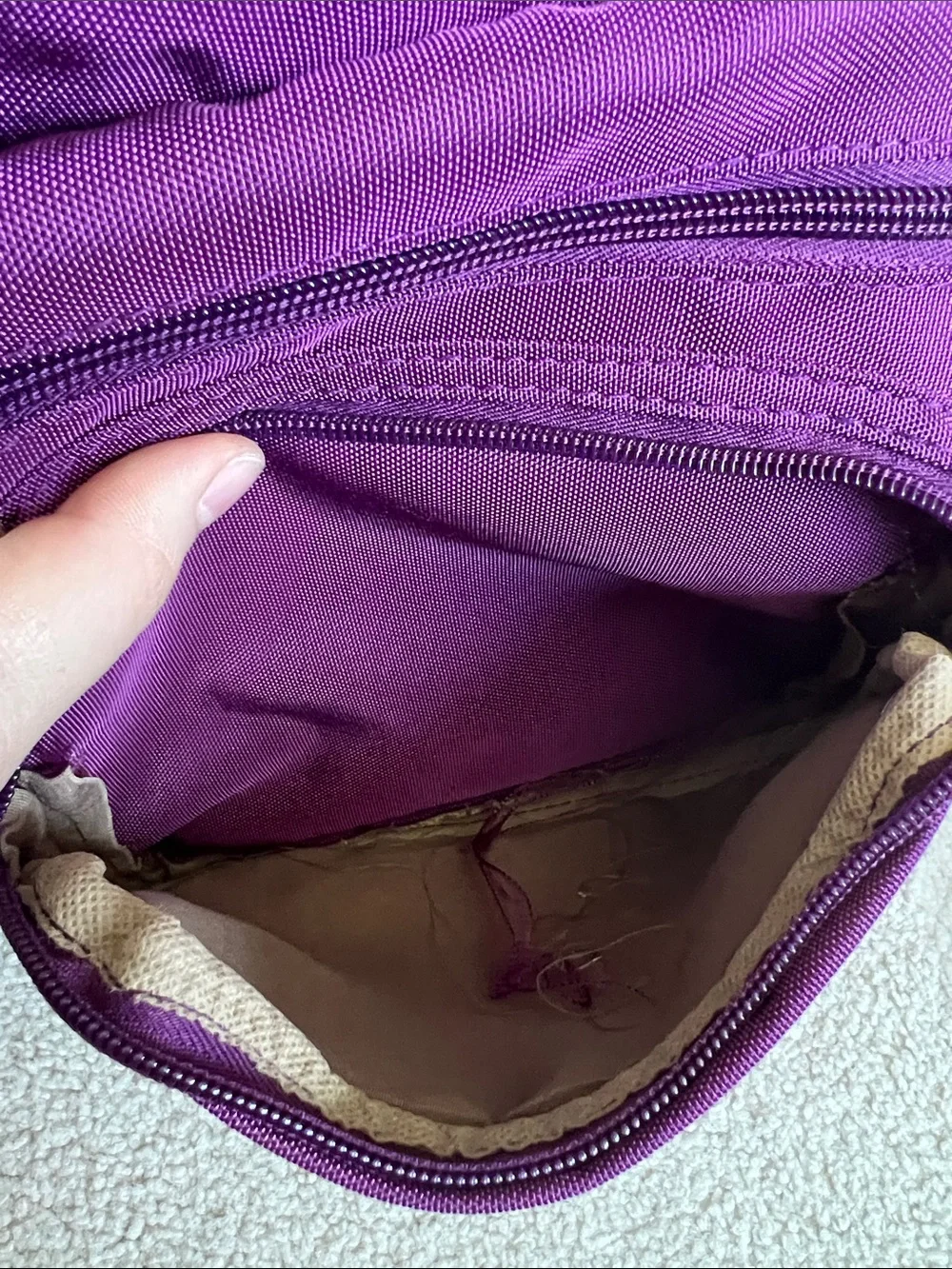 Compact Purple Crossbody Bag with Triple Front Zips